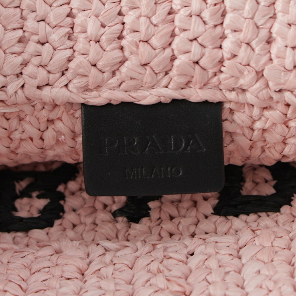 Prada Triangle Bag Pink Raffia Tote Crochet Logo - Picture 9 of 10